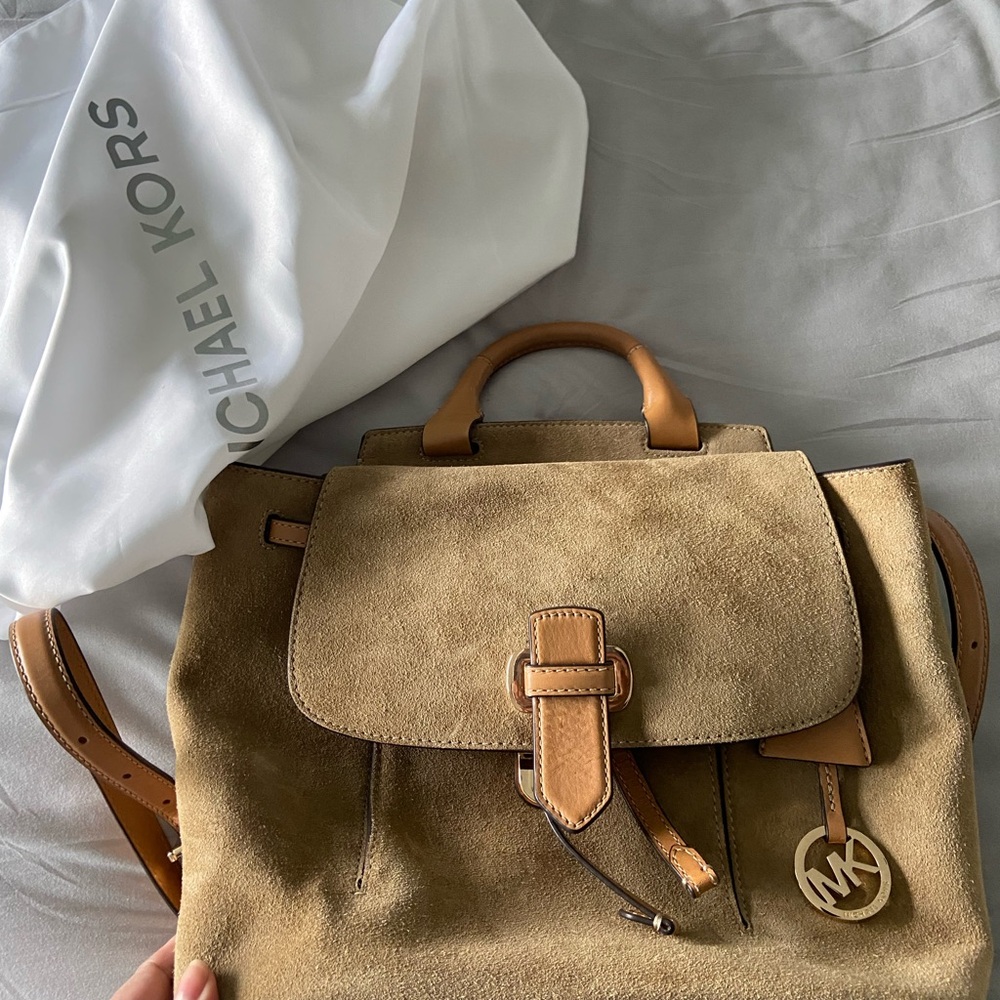 Michael Kors Tan & Camel Suede Backpack with Leather Trim